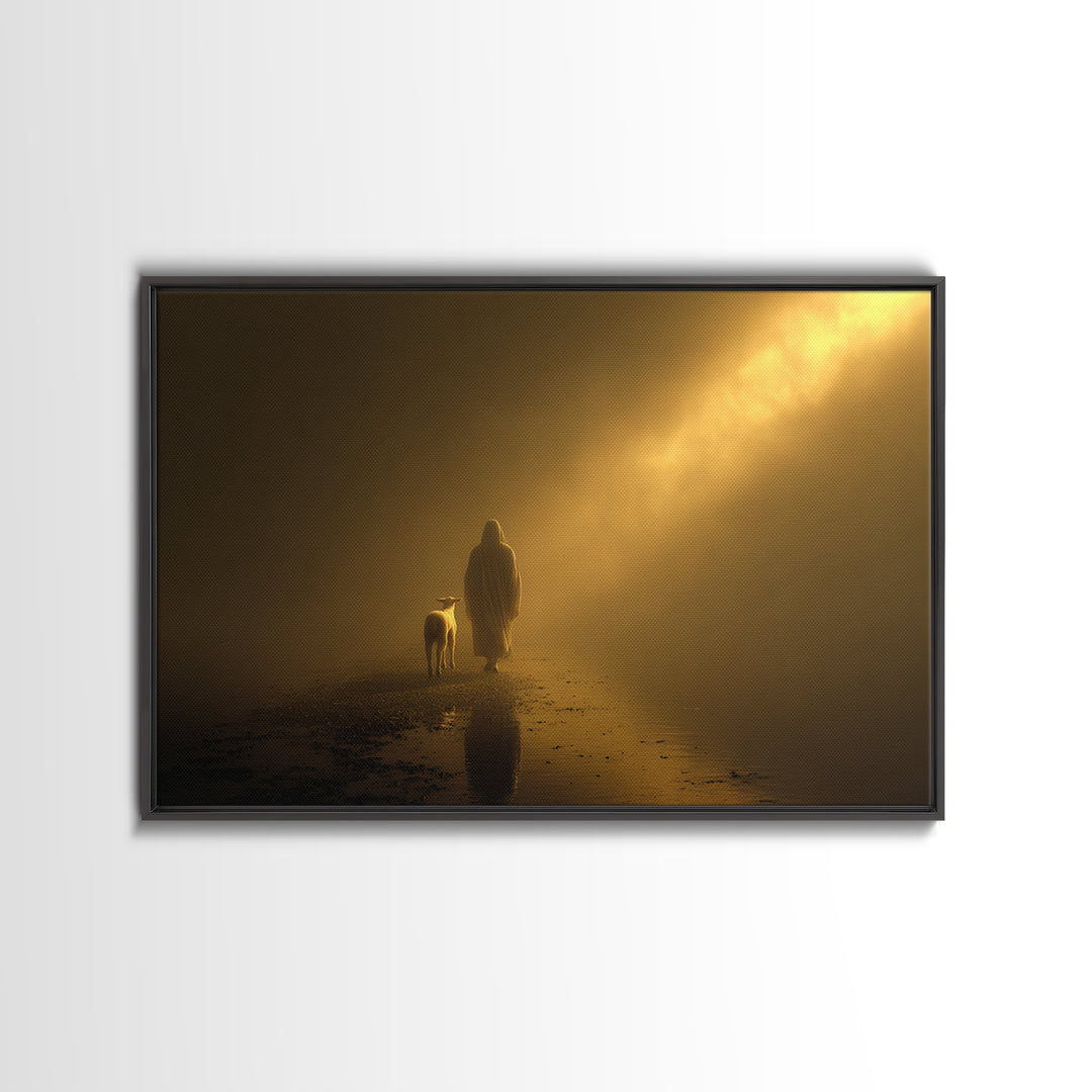 Autumn Shepherd Peace | Framed Canvas Print | Christian Art Canvas | Christian Wall Art | Jesus Painting | Vintage Christian Art