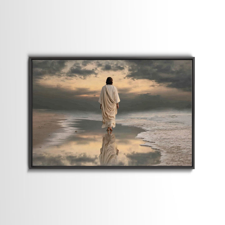 Shorelight Promise, Framed Canvas Print, Jesus Painting, Christian Wall Art, Large Christian Painting, Christian Art Canvas, Minimalist Chr