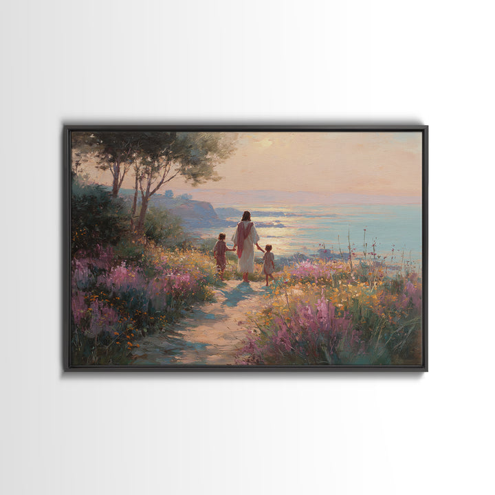 Wildflower Journey, Framed Canvas Print, Christian Art Canvas, Jesus Painting, Christian Wall Art, Modern Christian Art