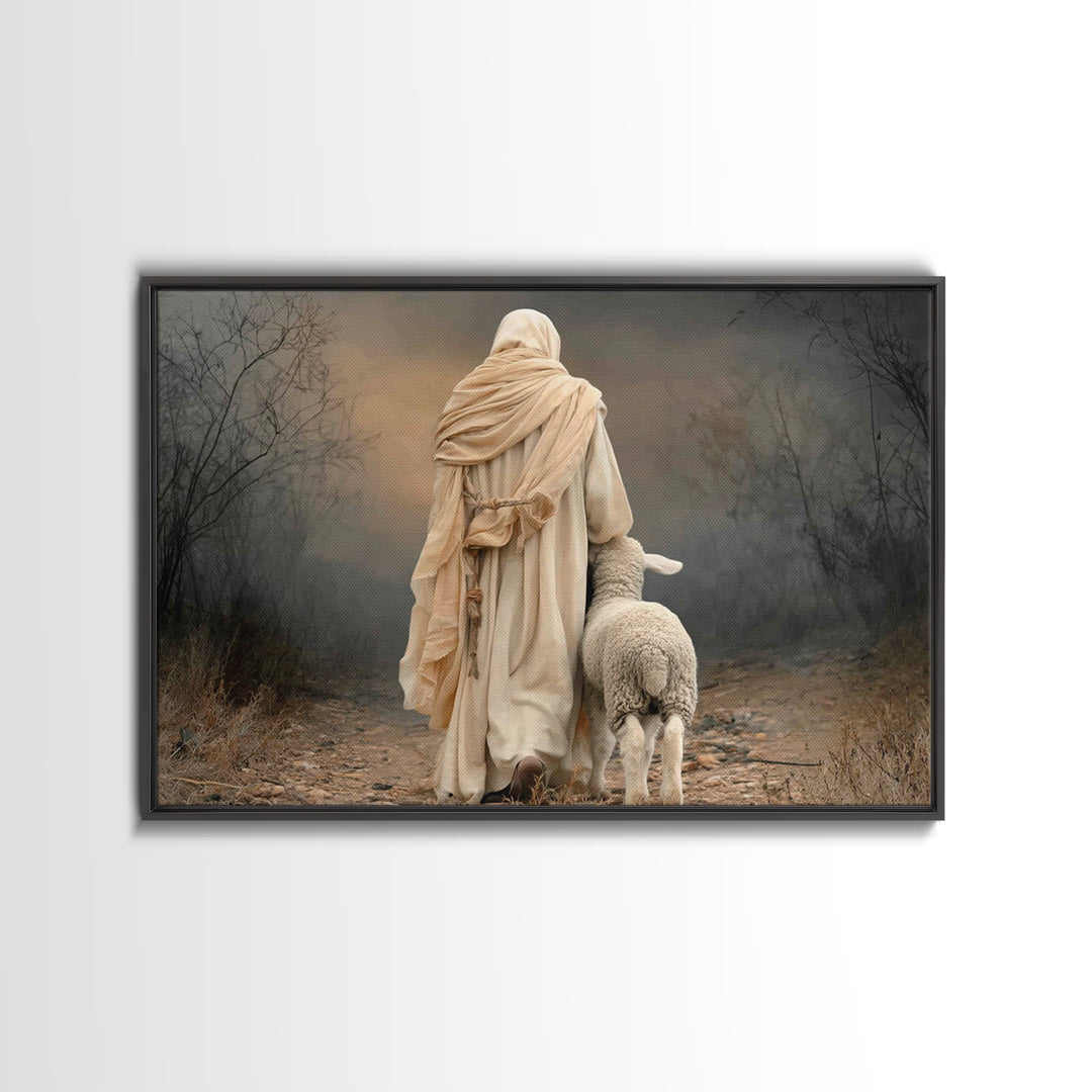 Golden Shepherd Stillness, Framed Canvas Print, Christian Art Canvas, Jesus Painting, Moody Christian Art, Christian Wall Art, Christian Ar