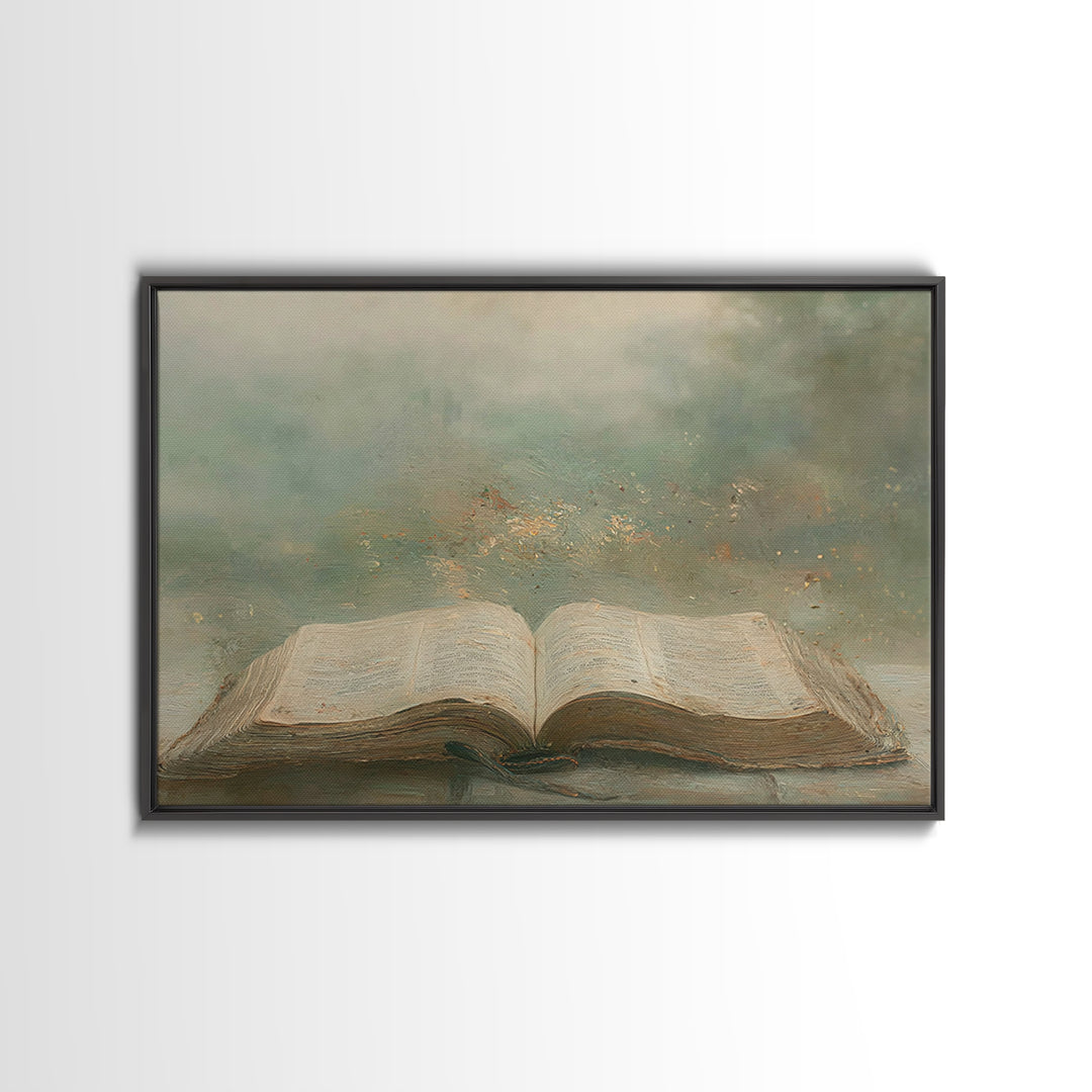 Divine Pages – Framed Canvas Print – Christian Art Print – Christian Wall Art – Christian Painting – Christian Art Canvas – Vintage Christi