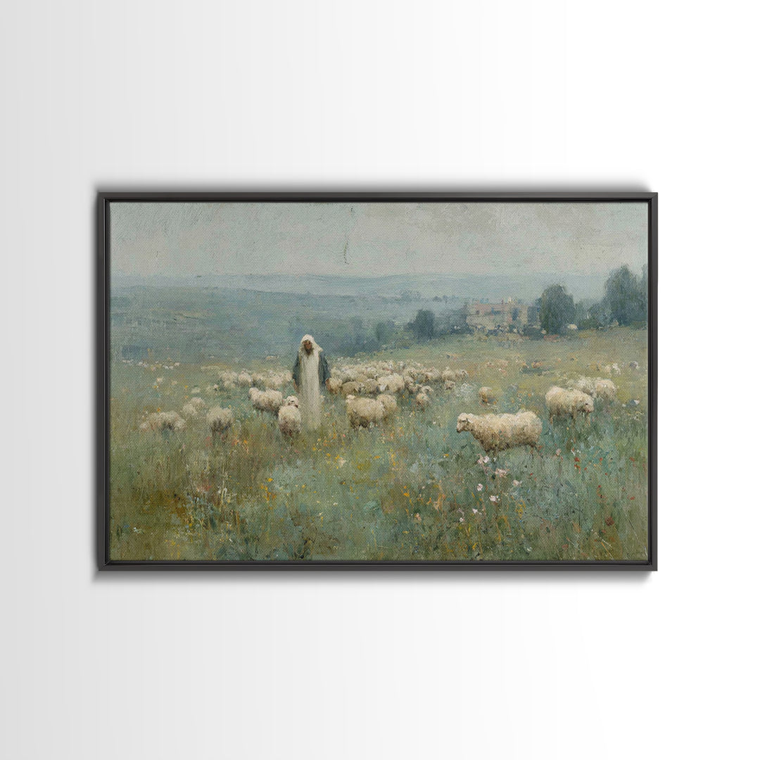 Pasture Blessing – Framed Canvas Print – Christian Art Print – Christian Wall Art – Jesus Painting – Subtle Christian Art – Christian Decor