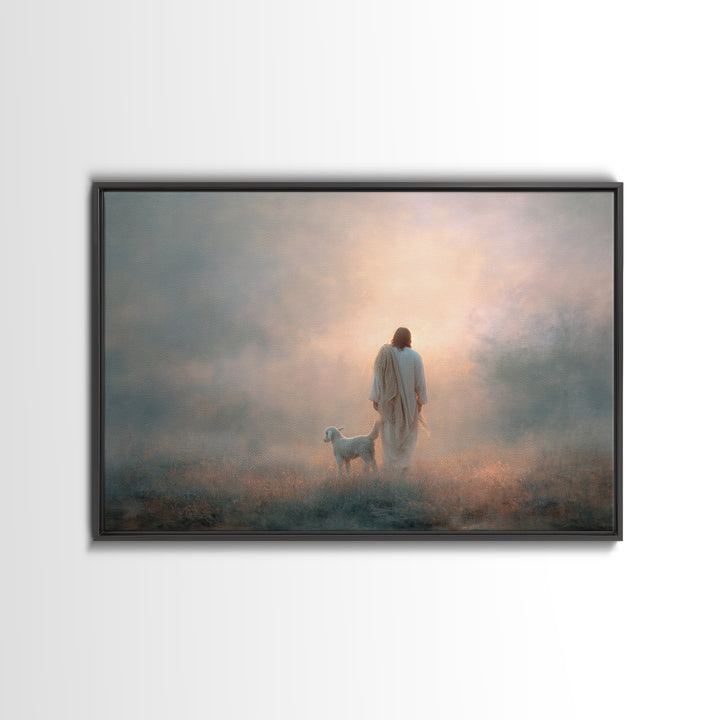 Quiet Shepherd Light, Framed Canvas Print, Christian Art Canvas, Moody Christian Art, Jesus Painting, Christian Wall Art, Subtle Christian