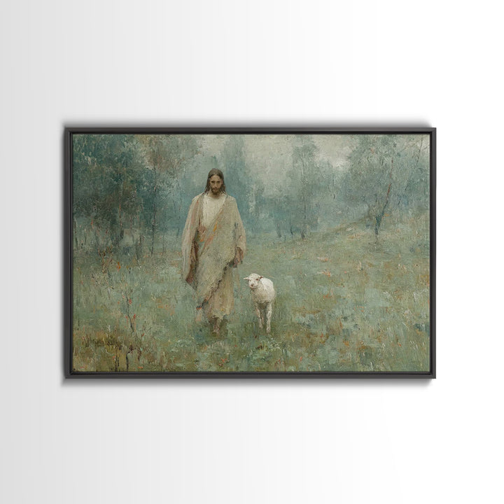 Pasture Serenity | Framed Canvas Print | Christian Wall Art | Jesus Painting | Christian Art Canvas | Vintage Christian Painting | Christia