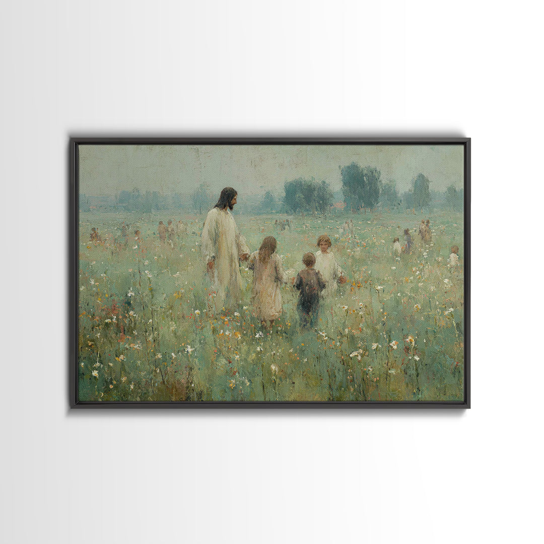 Field Of Blessings | Framed Canvas Print | Christian Art Canvas | Jesus Painting | Vintage Christian Art | Christian Wall Art | Christian A