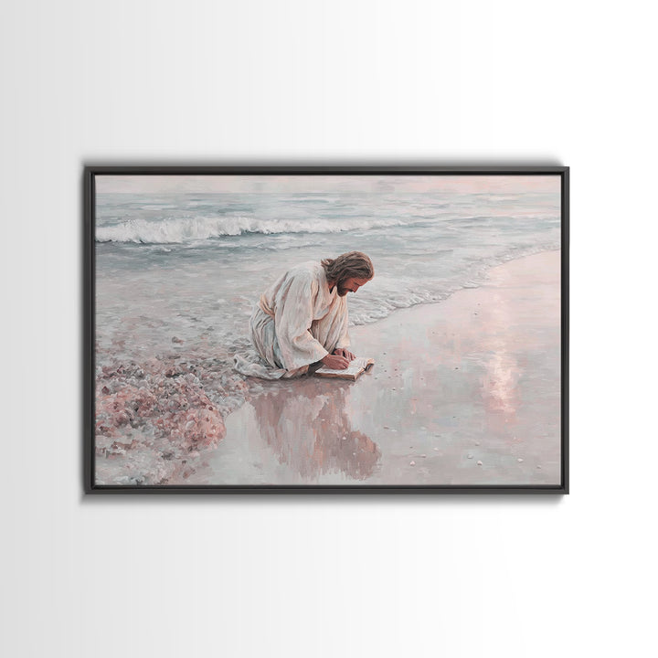Seaside Grace | Framed Canvas Print | Christian Art Canvas | Jesus Painting | Vintage Christian Art | Christian Wall Art | Christian Gift