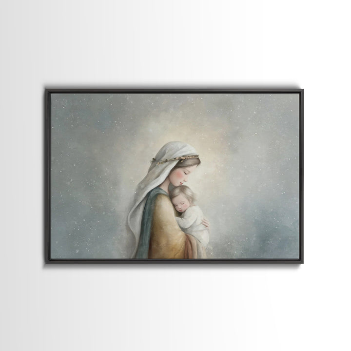Motherly Light, Framed Canvas Print, Christian Wall Art, Mary And Jesus Painting, Christian Art Canvas, Large Christian Art, Modern Christi