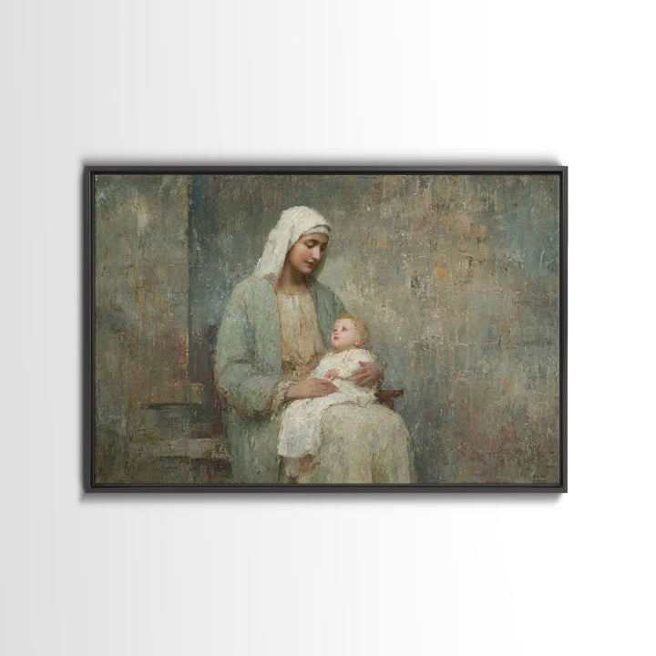 Eternal Motherhood, Framed Canvas Print, Christian Wall Art, Mary And Jesus Painting, Christian Art Canvas, Large Christian Art, Vintage Ch