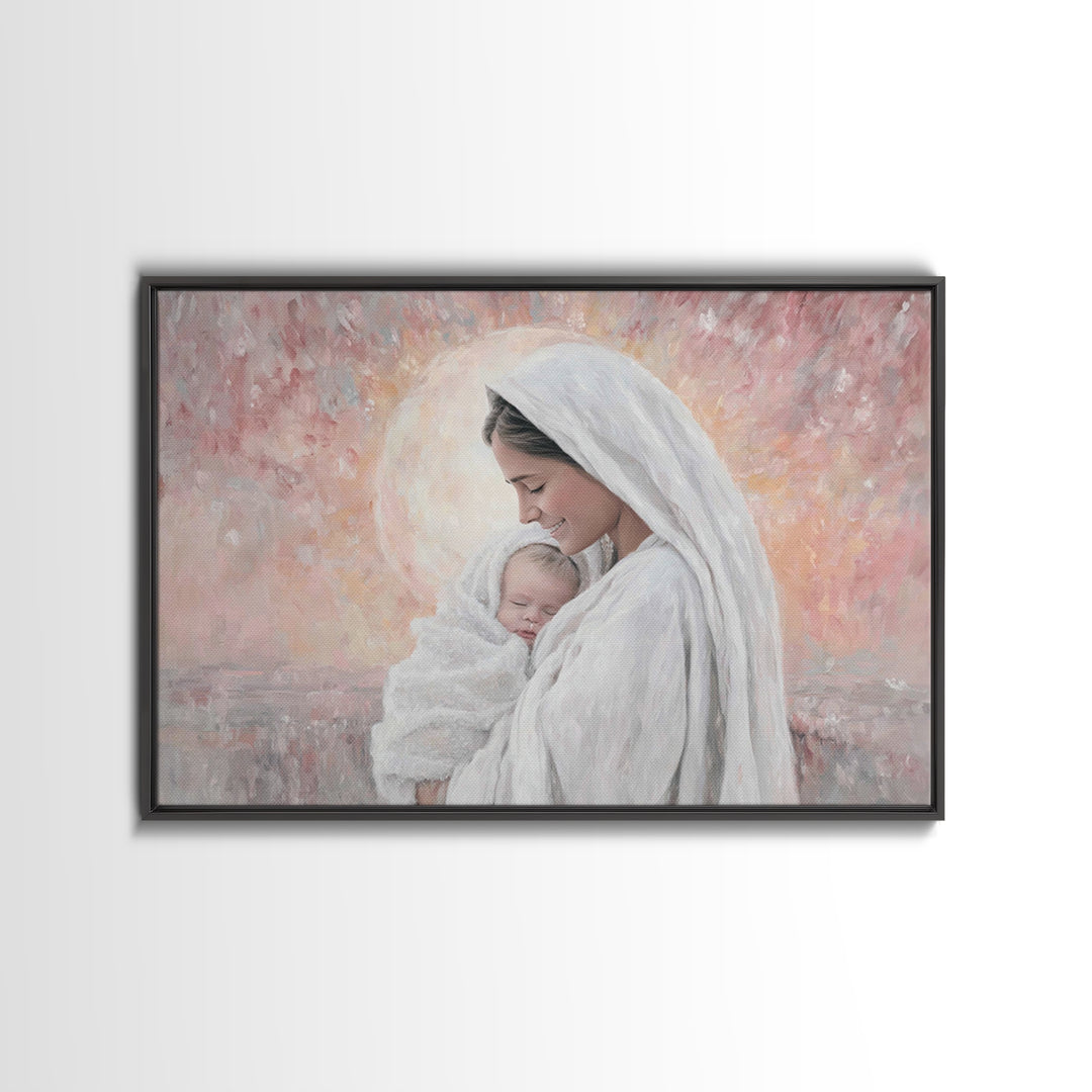 Radiant Dawn Grace | Framed Canvas Print | Christian Wall Art | Christian Art | Christian Art Canvas | Mary And Jesus Painting