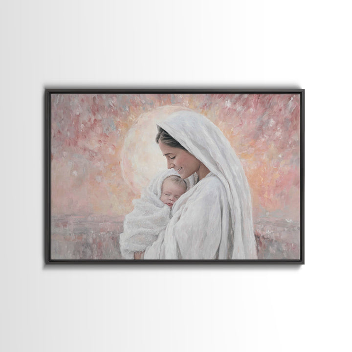 Radiant Dawn Grace | Framed Canvas Print | Christian Wall Art | Christian Art | Christian Art Canvas | Mary And Jesus Painting