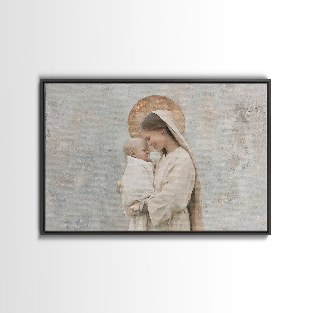 Blessed Light | Framed Canvas Print | Mary And Jesus Painting | Christian Wall Art | Christian Art | Christian Art Canvas