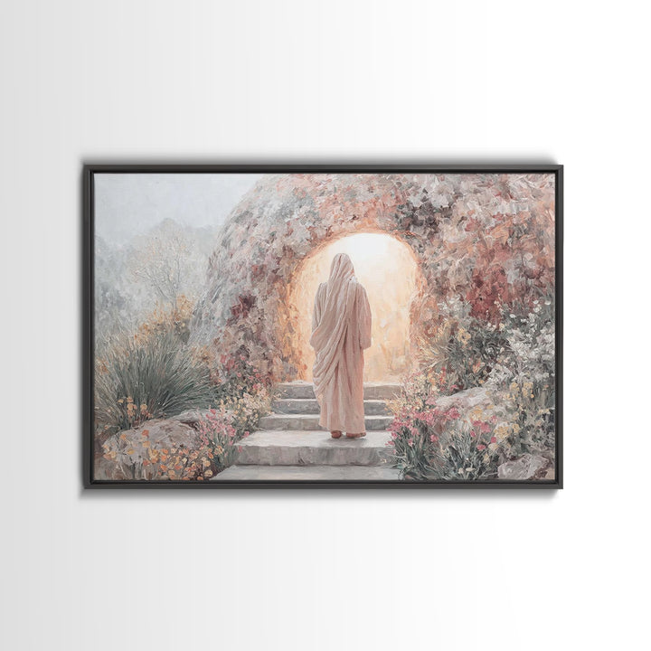 Risen Dawn Path – Framed Canvas Print – Jesus Painting – Christian Wall Art – Christian Art Canvas – Christian Gift Ideas – Christian Decor