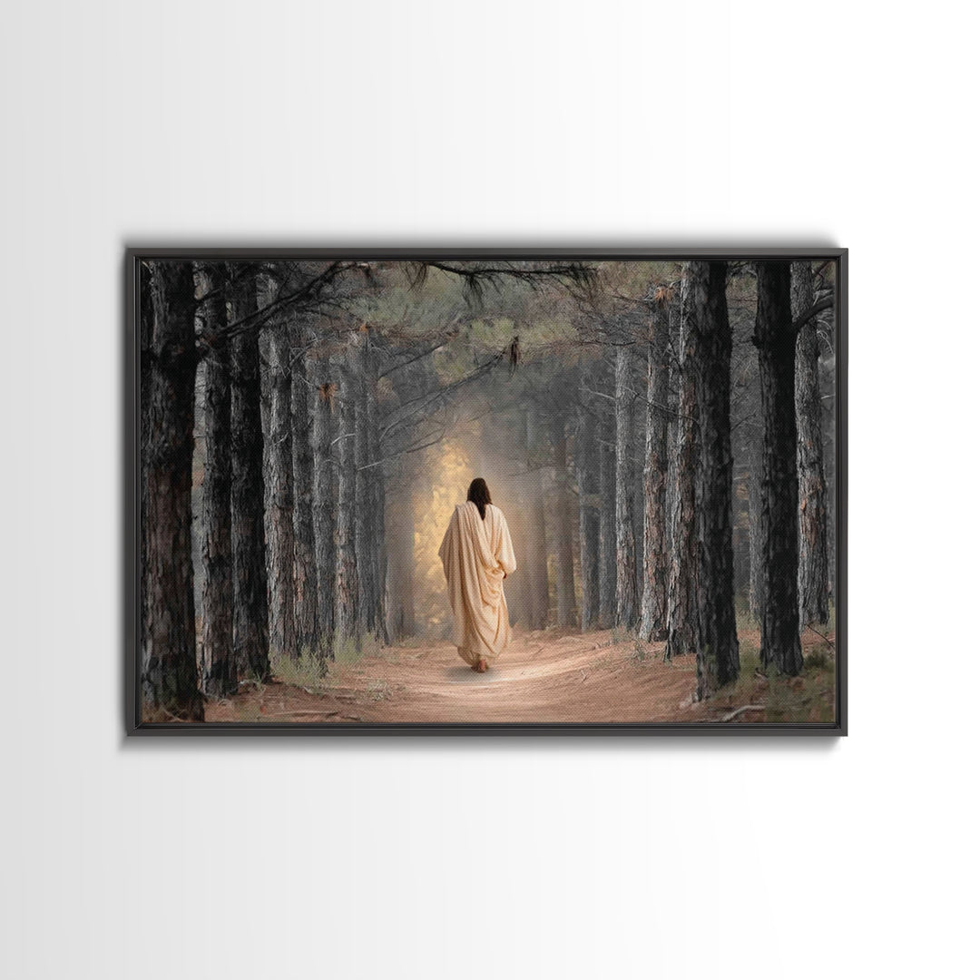 Woodland Savior Steps – Framed Canvas Print – Christian Art Canvas – Christian Wall Art – Jesus Painting – Christian Gift Ideas – Christian