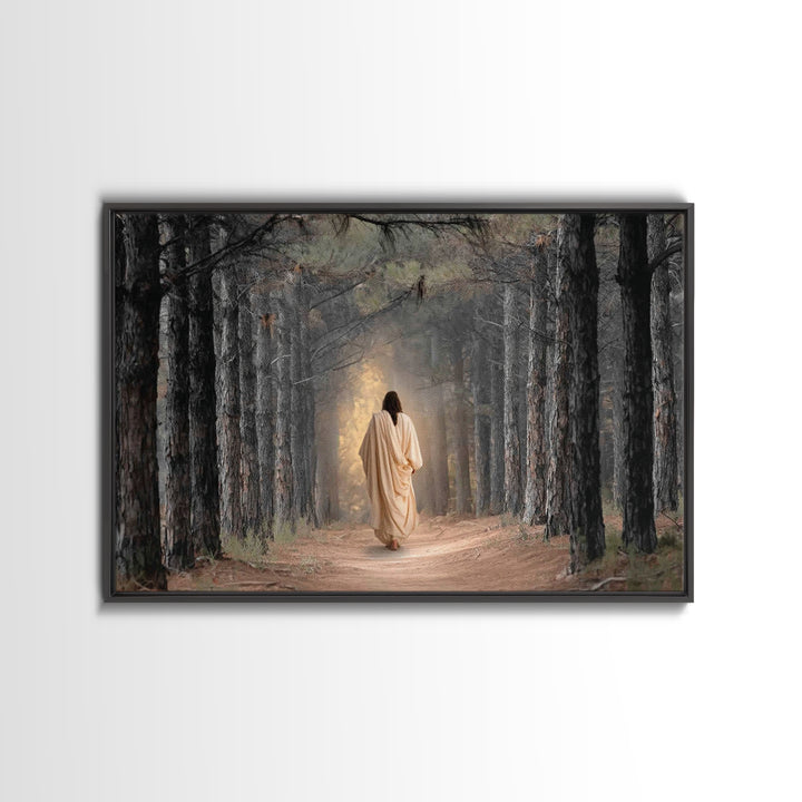 Woodland Savior Steps – Framed Canvas Print – Christian Art Canvas – Christian Wall Art – Jesus Painting – Christian Gift Ideas – Christian