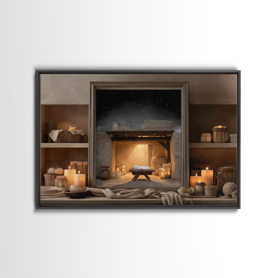 Candlelit Nativity Peace – Framed Canvas Print – Christmas Art – Christian Christmas Decor – Christian Wall Art – Christian Art Canvas – Ch