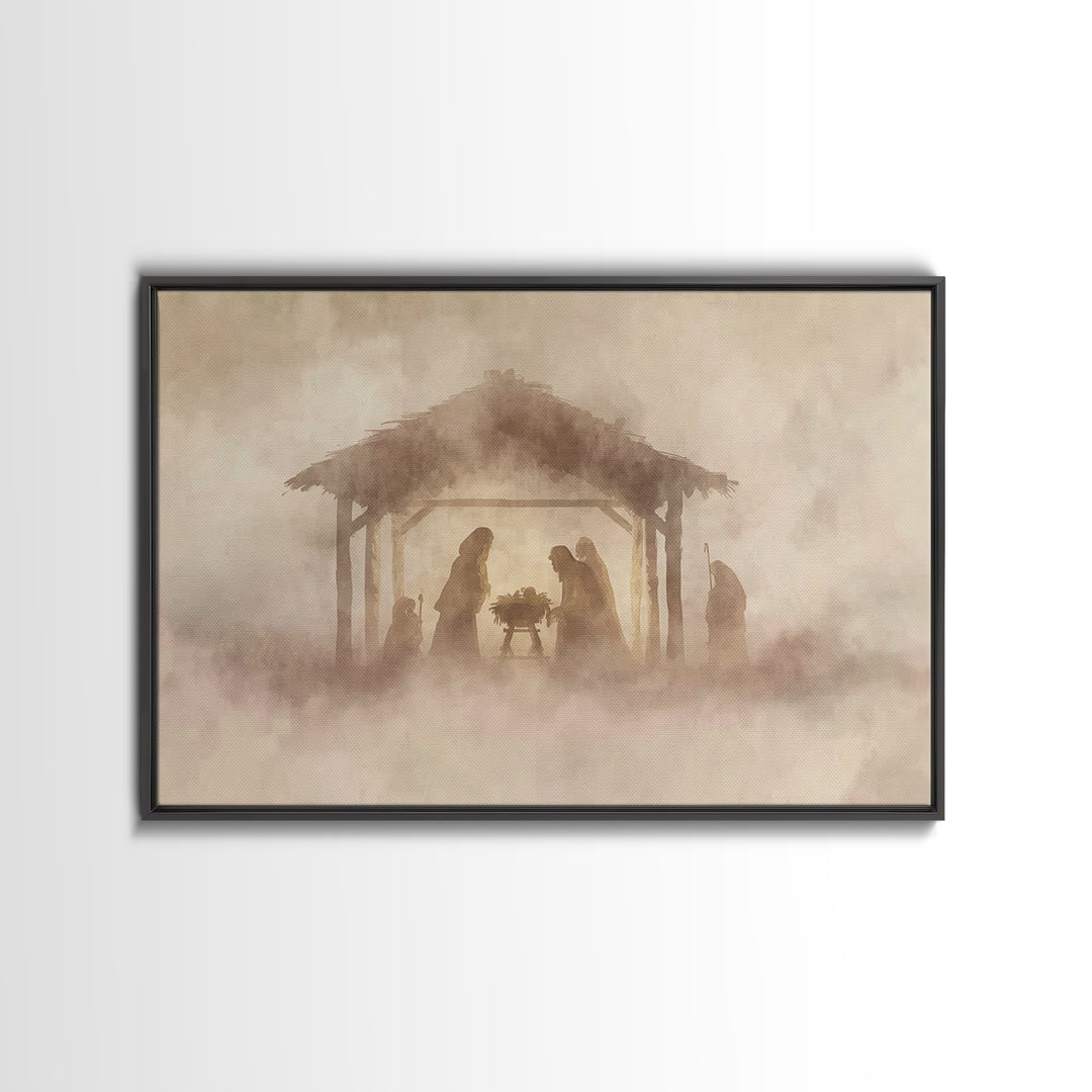 Sacred Birth Scene – Framed Canvas Print – Christian Christmas Art – Christian Art Canvas – Christian Wall Art – Christian Gift Ideas – Vin
