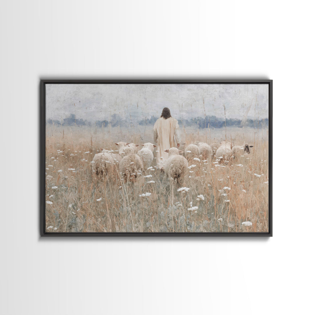 Shepherd’s Calling, Framed Canvas Print, Jesus Painting, Christian Wall Art, Christian Art Canvas, Christian Gift, Vintage Christian Art