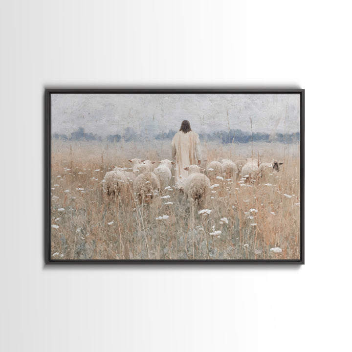 Shepherd’s Calling, Framed Canvas Print, Jesus Painting, Christian Wall Art, Christian Art Canvas, Christian Gift, Vintage Christian Art