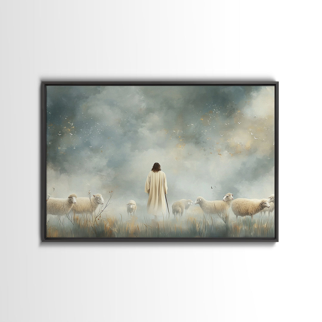 Heavenly Shepherd Light – Framed Canvas Print – Christian Wall Art – Jesus Painting – Christian Art Canvas – Modern Christian Art – Christi