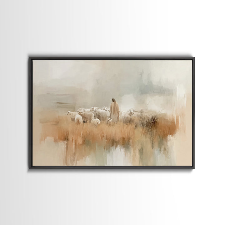 Waterside Shepherd, Framed Canvas Print, Christian Wall Art, Christian Art Canvas, Jesus Painting, Modern Christian Art, Christian Gift Ide
