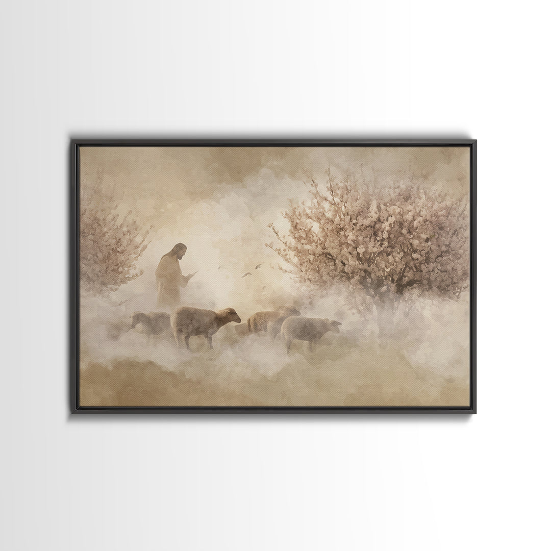 Shepherd’s Quiet Path – Framed Canvas Print – Christian Decor – Christian Art Canvas – Jesus Painting – Christian Wall Art – Christmas Art