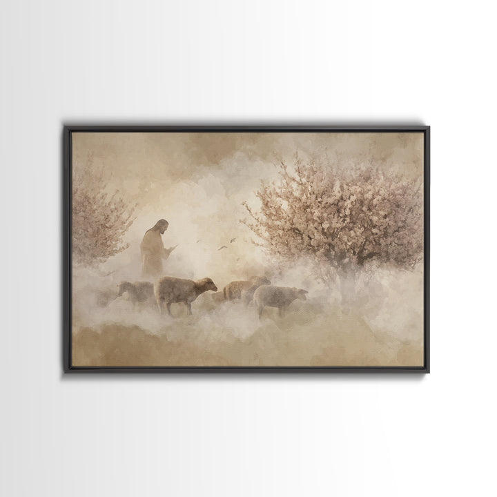 Shepherd’s Quiet Path – Framed Canvas Print – Christian Decor – Christian Art Canvas – Jesus Painting – Christian Wall Art – Christmas Art
