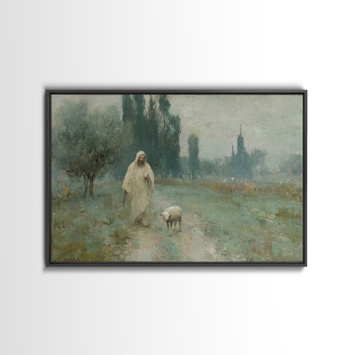 Twilight Shepherd Walk – Framed Canvas Print – Christian Christmas Art – Christian Art Canvas – Jesus Painting – Christian Wall Art – Chris