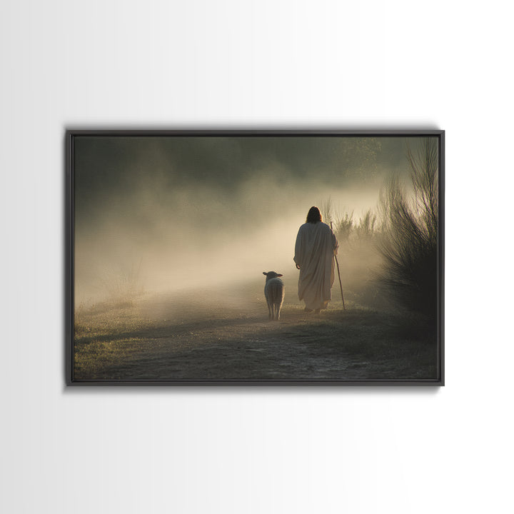 Dawn Shepherd Path – Framed Canvas Print – Jesus Painting – Christian Art Canvas – Christian Wall Art – Christian Decor – Christian Christm