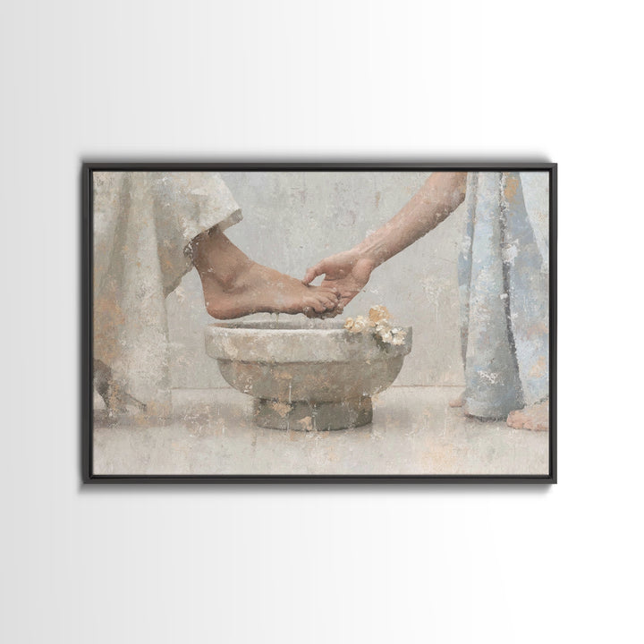 Sacred Washing – Framed Canvas Print – Christian Art Print – Subtle Christian Paintings – Christian Wall Art – Christian Art Gift – Modern