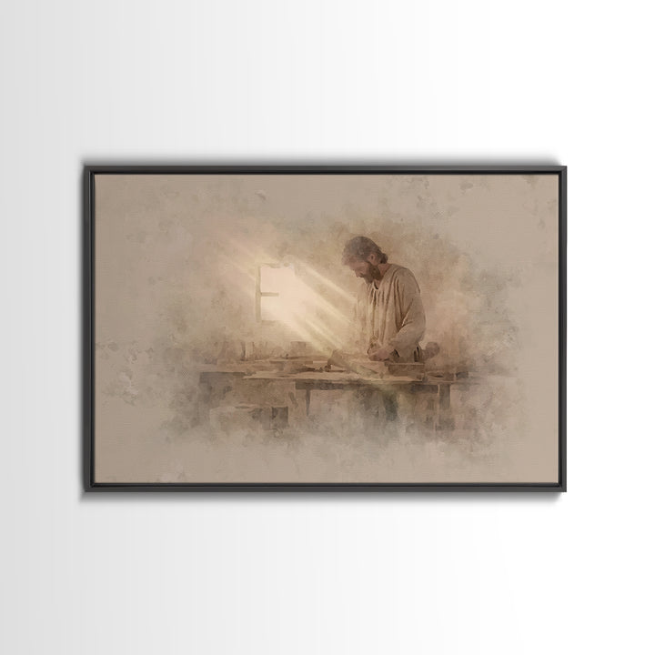 Carpenter’s Light – Framed Canvas Print – Christian Wall Art – Jesus Painting – Christian Art Canvas – Minimalist Christian Art – Christian