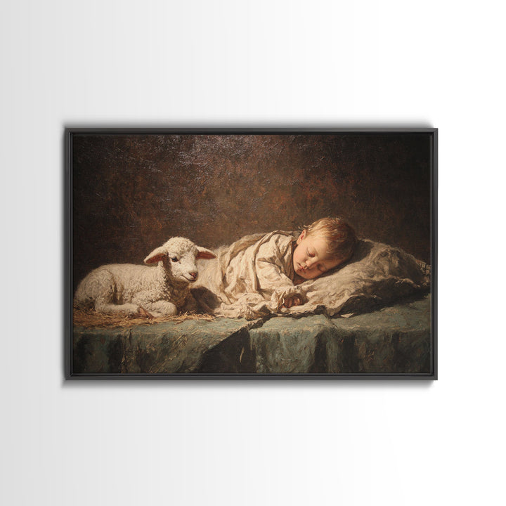 Little Lamb Peace – Framed Canvas Print – Christian Wall Art – Christian Art Canvas – Jesus Painting – Christian Christmas Art – Christian