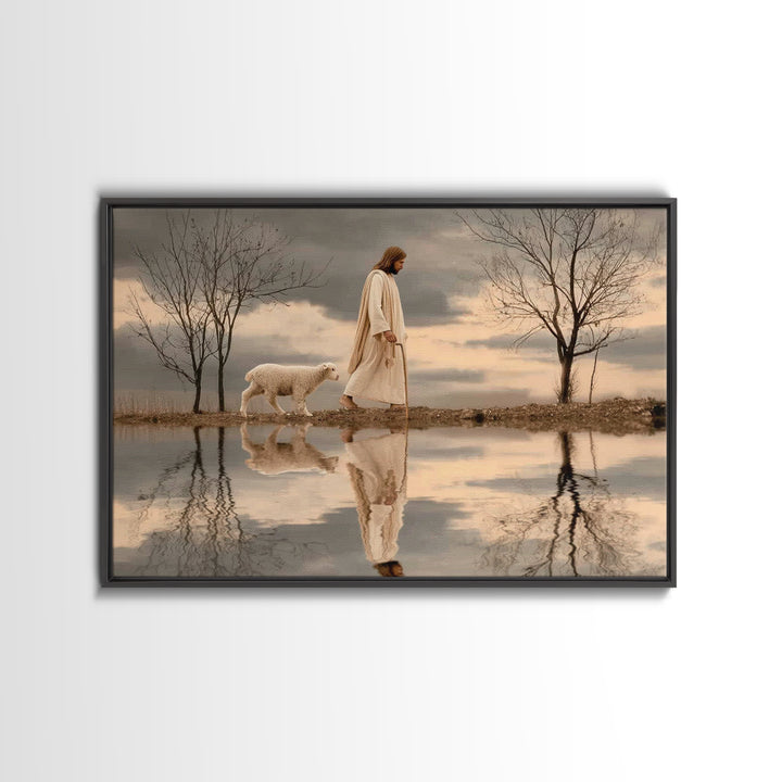 Shepherd’s Quiet Walk, Framed Canvas Print, Christian Wall Art, Jesus Painting, Christian Art Canvas, Christian Christmas Art, Christian De
