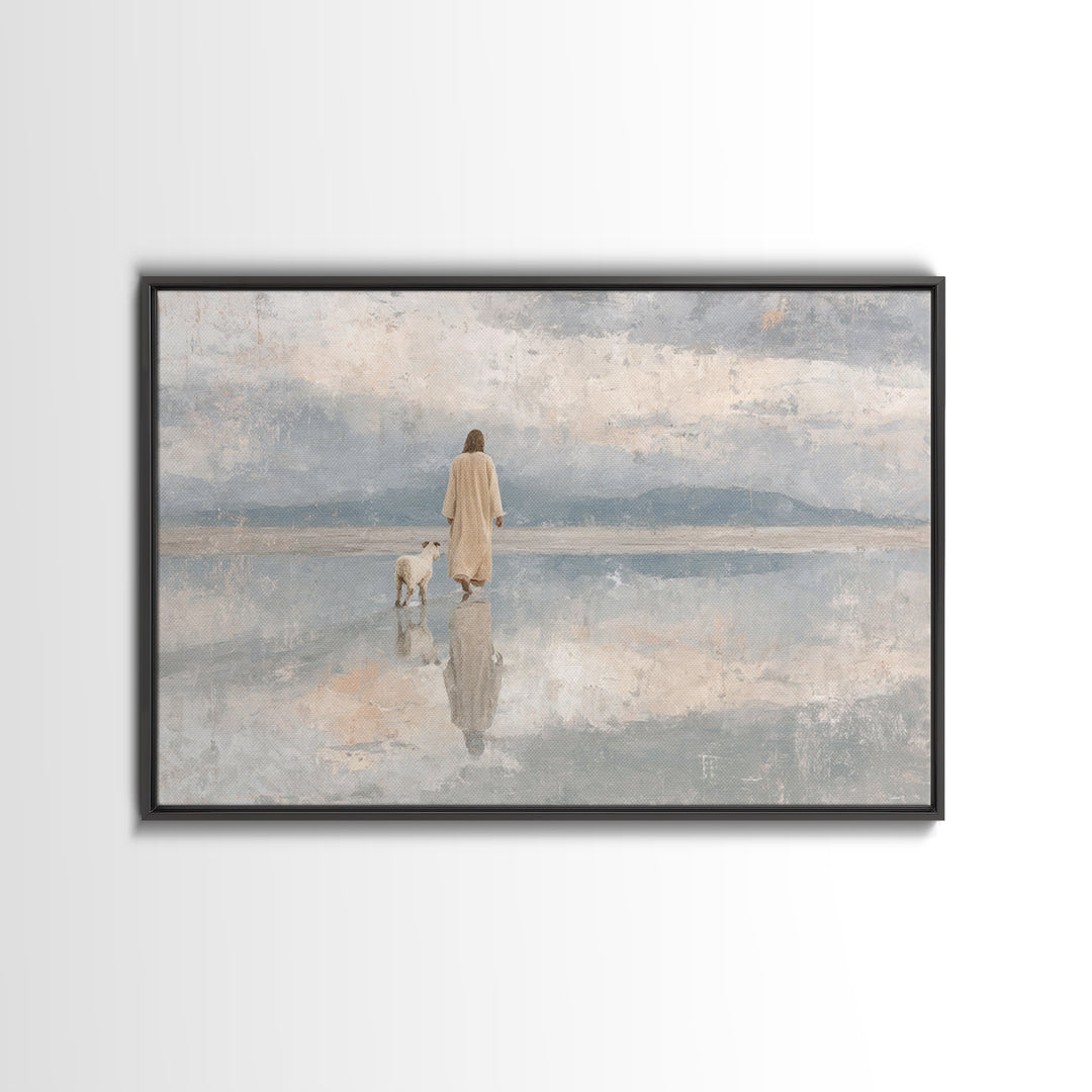 Peaceful Horizon Path – Framed Canvas Print – Christian Art Print – Christian Wall Art – Jesus Painting – Minimalist Christian Art – Christ