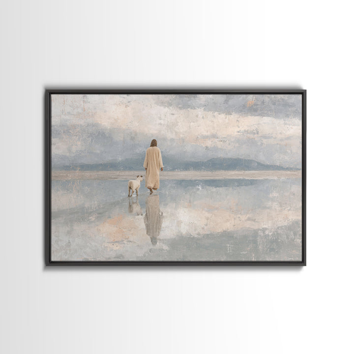 Peaceful Horizon Path – Framed Canvas Print – Christian Art Print – Christian Wall Art – Jesus Painting – Minimalist Christian Art – Christ