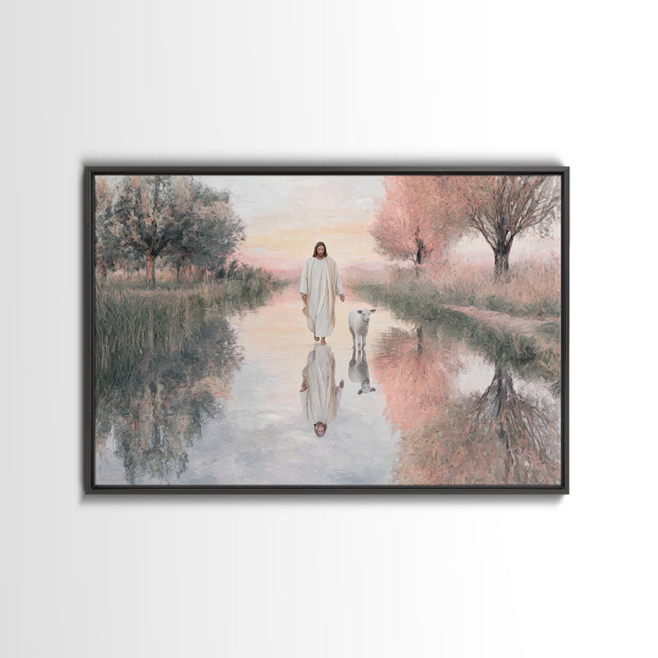 Calm Pasture Journey – Framed Canvas Print – Christian Wall Art – Christian Art Canvas – Jesus Painting – Subtle Christian Art – Christian