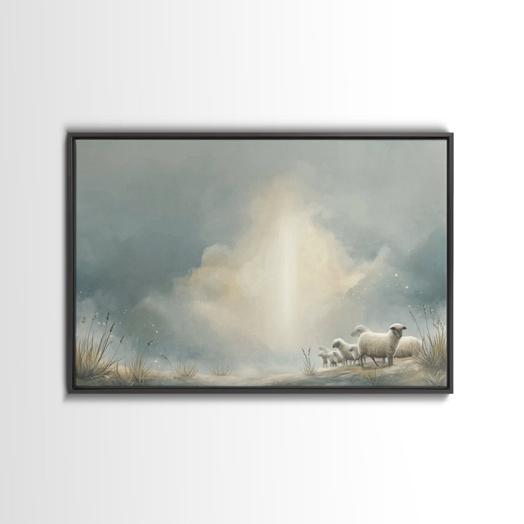 Light of the Meadow – Framed Canvas Print – Christian Wall Art – Christian Art Canvas – Jesus Painting – Vintage Christian Art – Christmas