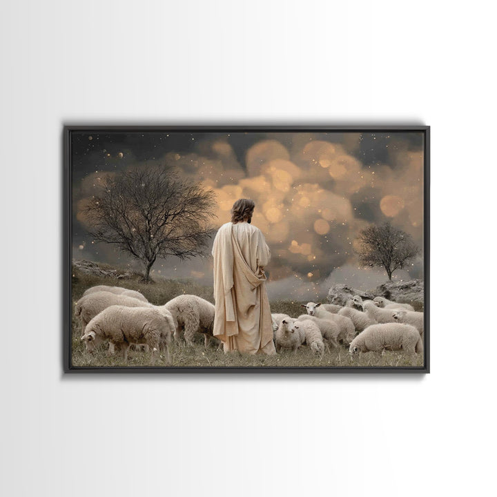Twilight Pasture Watch | Framed Canvas Print | Christian Art Canvas | Jesus Painting | Christian Wall Art | Moody Christmas Art | Christian