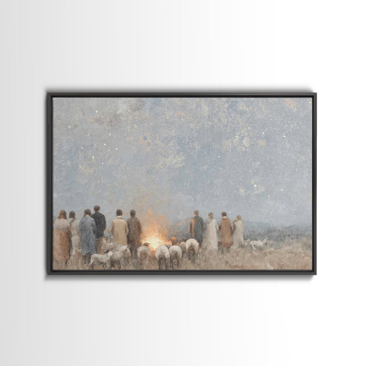 Starry Vigil Glow – Framed Canvas Print – Christian Wall Art – Christian Christmas Art – Christian Art Canvas – Modern Christian Art – Chri