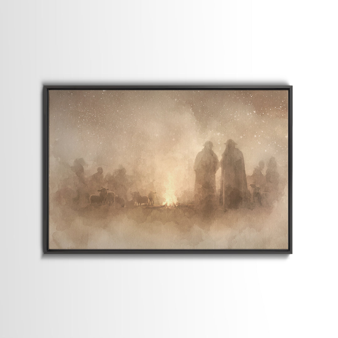 Silent Night Watch – Framed Canvas Print – Christian Wall Art – Christian Art Canvas – Moody Christmas Art – Christian Painting – Christian