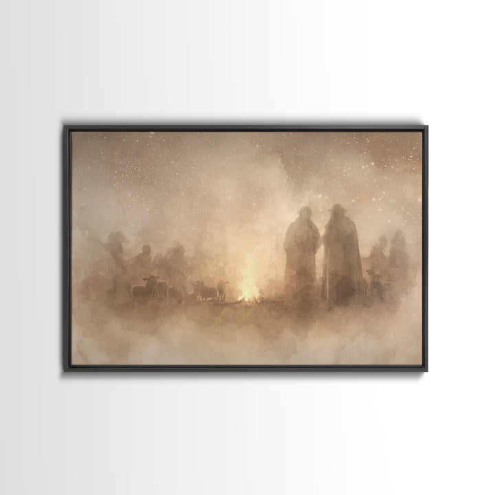 Silent Night Watch – Framed Canvas Print – Christian Wall Art – Christian Art Canvas – Moody Christmas Art – Christian Painting – Christian
