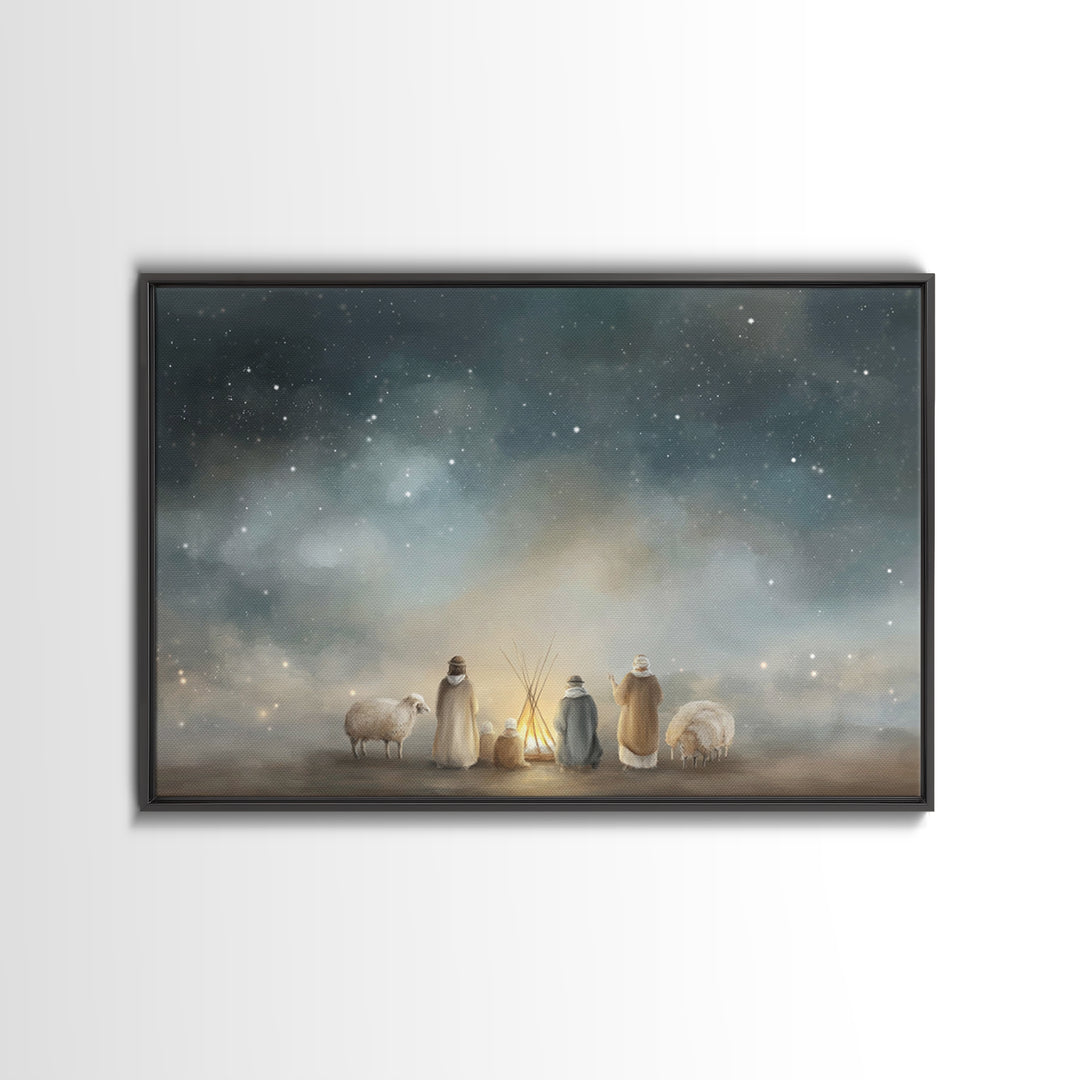 Starry Pasture Peace – Framed Canvas Print – Christian Art Canvas – Christian Christmas Art – Christmas Art – Christian Wall Art – Subtle C