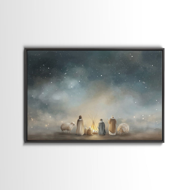 Starry Pasture Peace – Framed Canvas Print – Christian Art Canvas – Christian Christmas Art – Christmas Art – Christian Wall Art – Subtle C