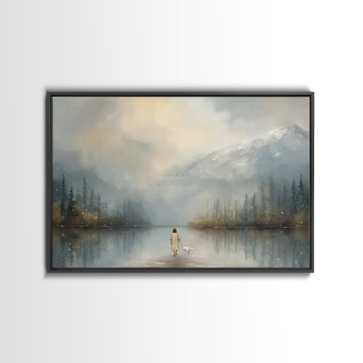 Misty Shepherd Path, Framed Canvas Print, Christian Art Print, Jesus Painting Canvas, Christian Gift Ideas, Modern Christian Art, Christmas