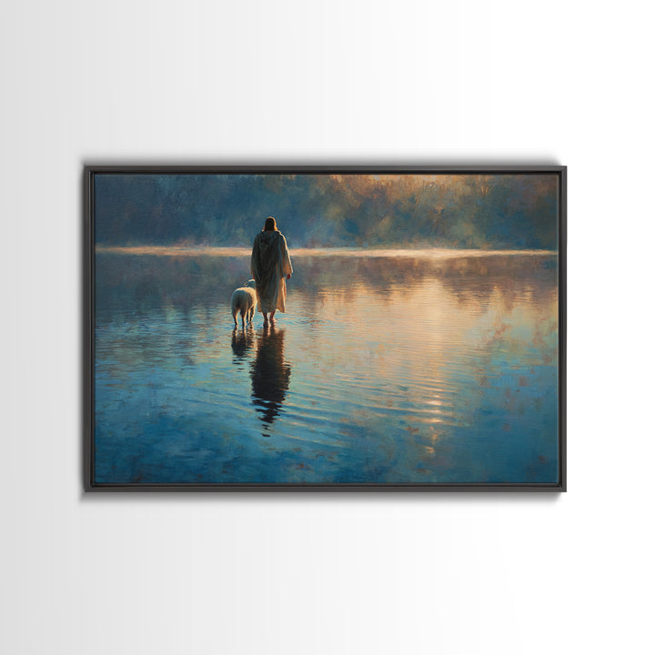 Still Waters Walk | Framed Canvas Print | Jesus Painting | Christian Art Work | Modern Christian Painting | Christian Art Gift | Christmas