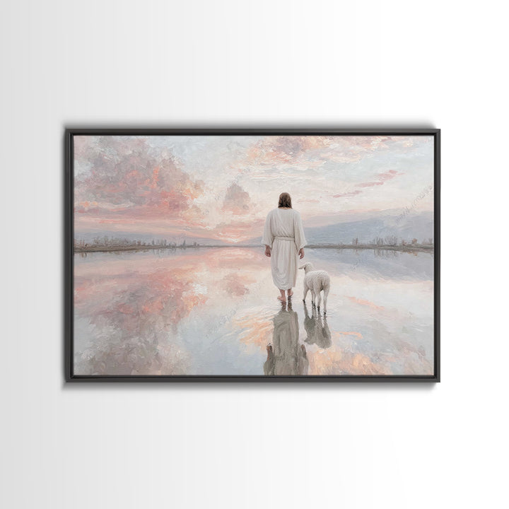 Heaven’s Reflection, Framed Canvas Print, Christian Art Canvas, Large Jesus Painting, Christian Decor For Home, White Christmas Art, Modern