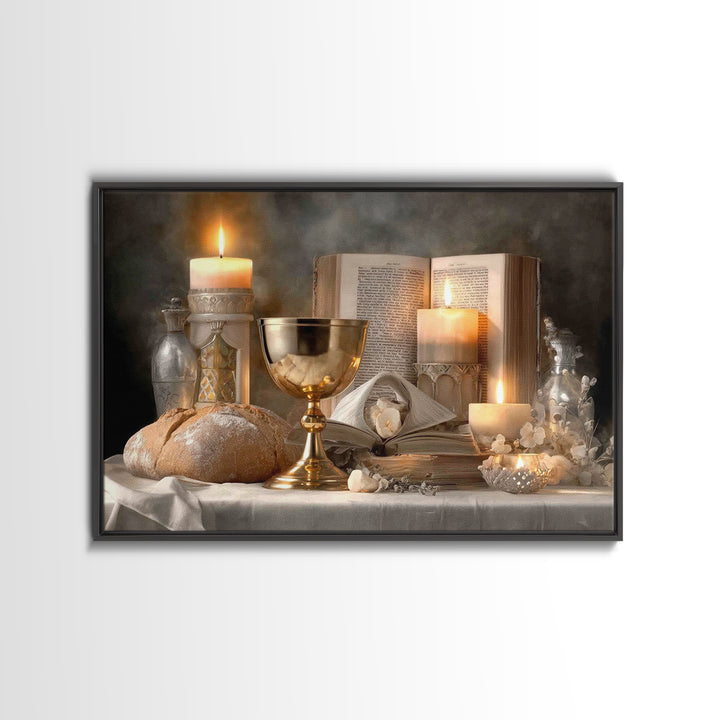 Sacred Feast Light – Framed Canvas Print – Christian Christmas Art – Christian Wall Art – Vintage Christian Art – Jesus Painting – Christia