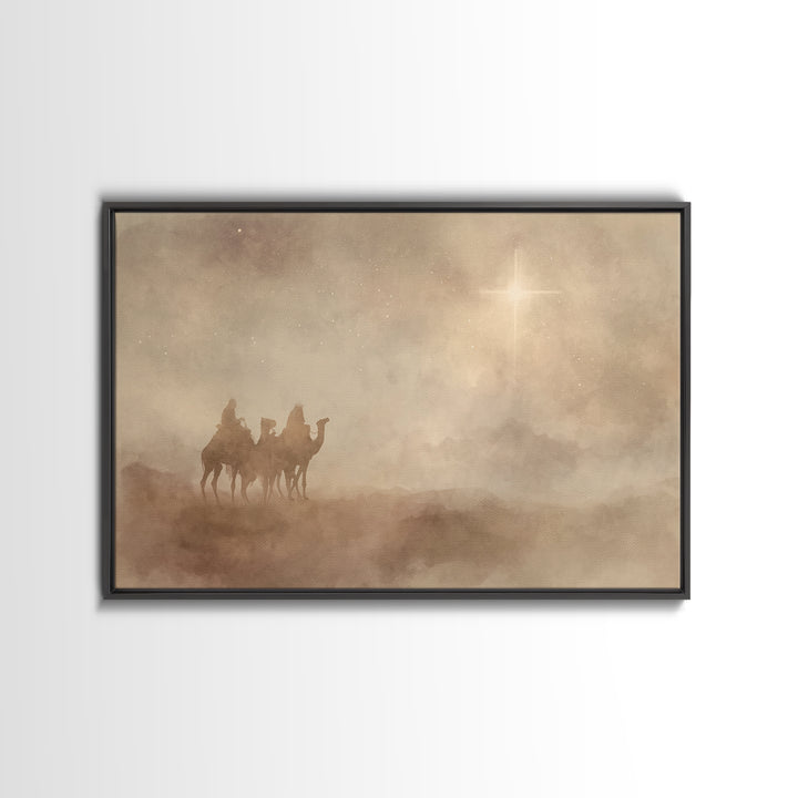 Desert Star Watch | Framed Canvas Print | Christian Art Work | Christmas Art Prints | Moody Christmas Art | Christian Wall Art | Christmas