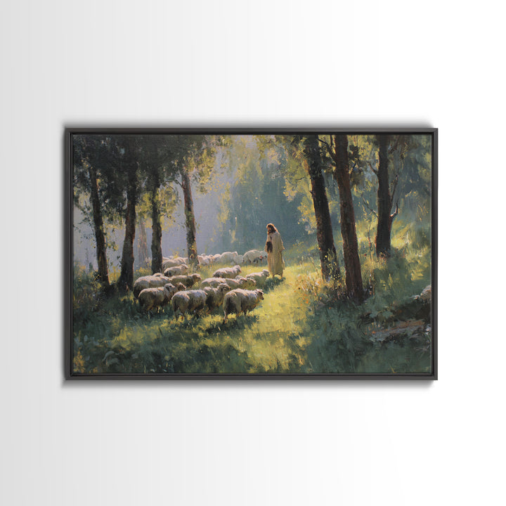 Morning Pastures Light, Framed Canvas Print, Jesus Painting, Christian Art Canvas, Christian Wall Art, Modern Christian Painting, Christian