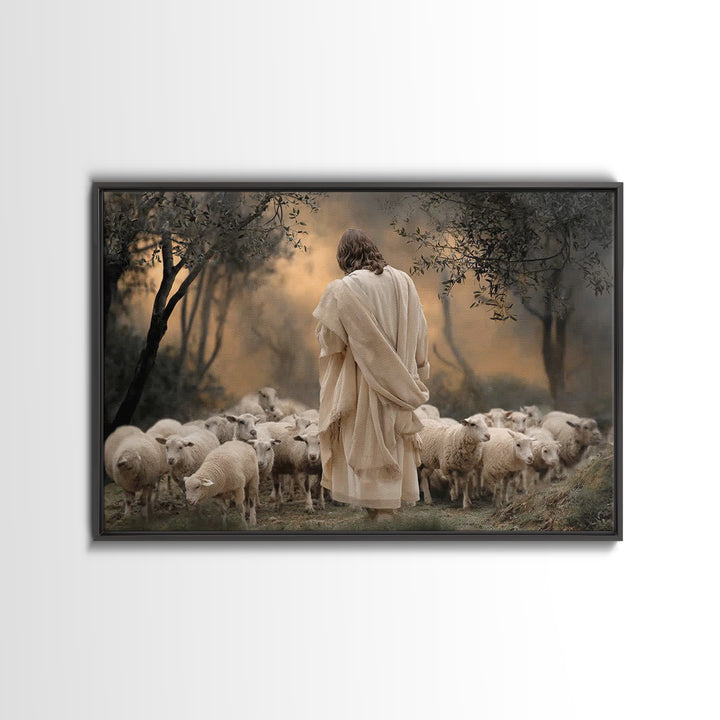 Circle Of The Flock | Framed Canvas Print | Christian Art Print | Jesus Painting | Christian Wall Art | Modern Christian Painting | Christi