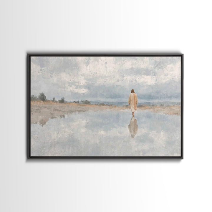 Walking In Peace, Framed Canvas Print, Christian Art Canvas, Christian Wall Art, Jesus Painting, Christian Christmas Art, Modern Christian